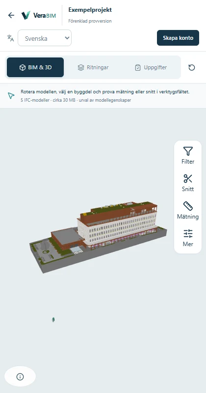Exempelprojekt med mobilens verktyg för filter, snitt och mätning